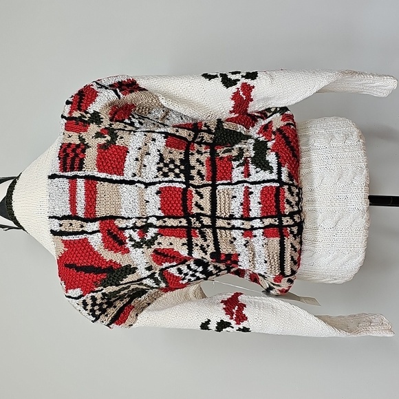 80s 90s Style Jennifer Reed Handknit Sweater Abstract Design & Cable Knit Waist - Picture 6 of 12